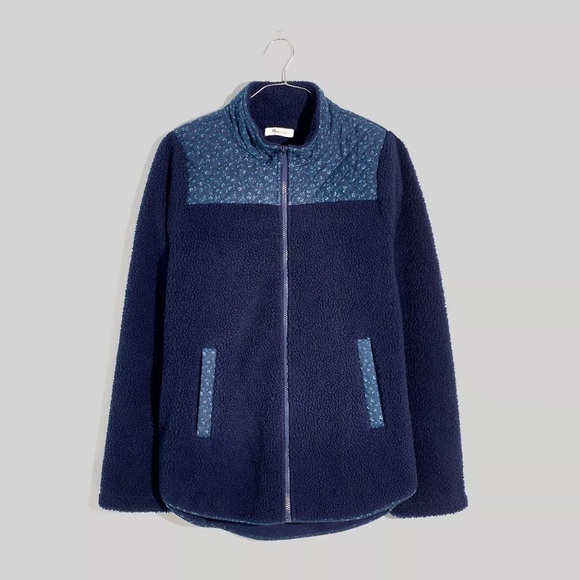 NWT Madewell (Re)sourced Sherpa Zip-Front Jacket in Navy Blue - Picture 4 of 10